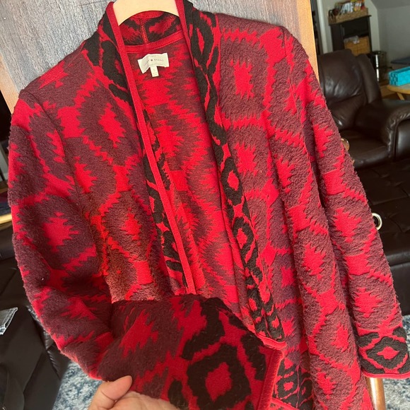 Lucky Brand aztec southwestern tribal red knit open front sweater cardigan Small - Picture 3 of 9